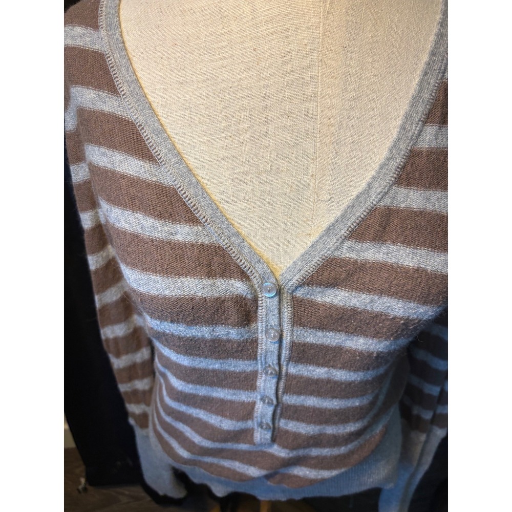 Mossimo Supply Co Womens Medium Striped Henley Sweater Wool Angora Blend Brown